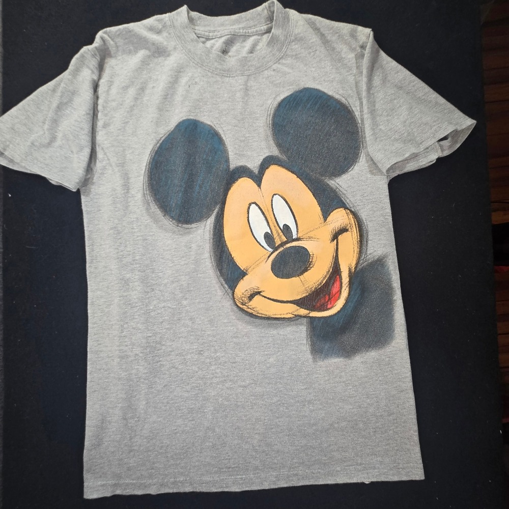Disney Parks Mickey Mouse Sketch Graphic T-Shirt Gray Hanes Mens Small S